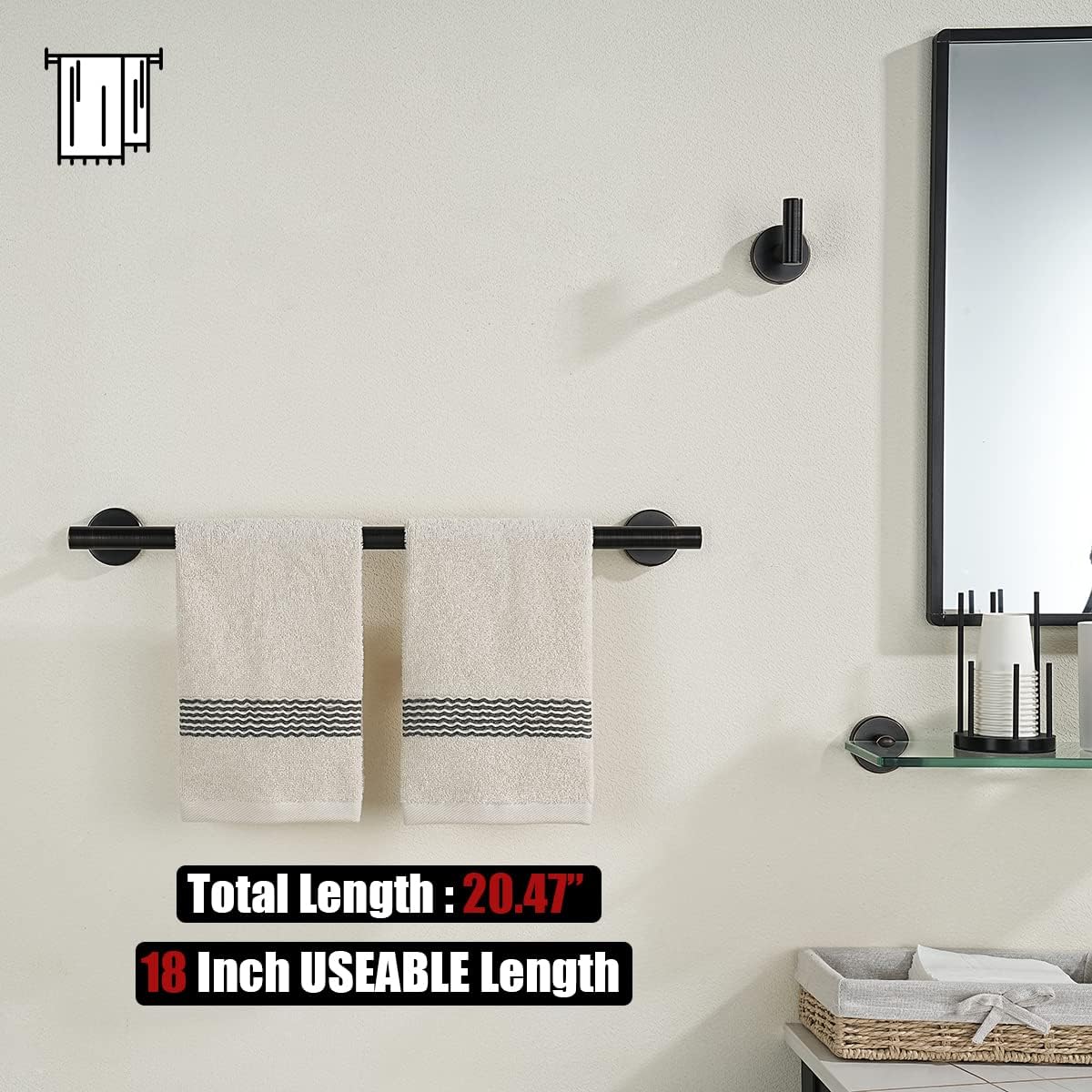 JQK Oil Rubbed Bronze Towel Bar, 20.5 Inch 304 Stainless Steel Thicken 0.8mm Towel Rack Bathroom, Towel Holder ORB Wall Mount, Useable Length 18 Inch 2 Pack, TB110L18-ORB-P2