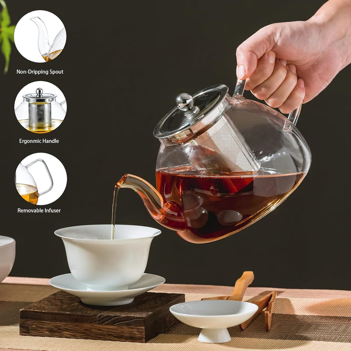 1200 ml/40 oz Glass Teapot with Infuser, Glass Tea Kettle Stovetop，Tea Pot with Infusers for Loose Tea, Tea Maker Gift