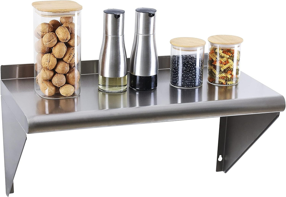 Stainless Steel Shelf 12"x24", Space-Saving Wall Mounted Shelving, 260lb Heavy Duty Steel Shelves with Easy-Clean Surface for Kitchen, Restaurant, Bar, Hotel (Commercial & Home Use)