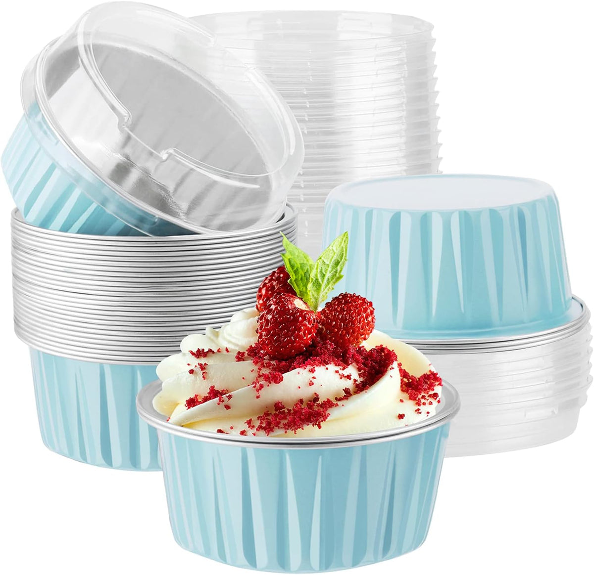 EUSOAR Aluminum Pans with Lids, 30pcs 5oz 125ml Disposable Aluminum Foil Muffin Liners Ramekins Cupcake Baking Cups, Disposable Foil Baking Cups Containers Mini Pie Creme Brulee Pans