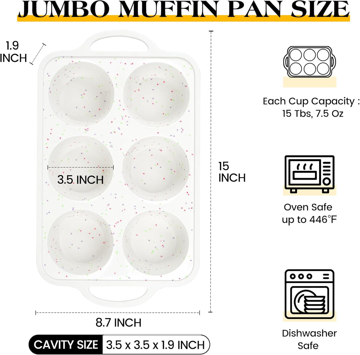 2 Pcs Jumbo Muffin Pan with Metal Frame, Nonstick 6 Cup Extra Large Cupcake Pan for Baking, Silicone Deep Muffin Tray for Egg Bites (Cream)