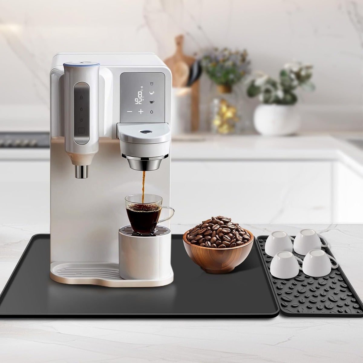 Silicone Coffee Bar Mat 24''x16'' Non-Slip Coffee Maker Mat, Heat-resistant Silicone Mat Detachable Dish Drying Mats for Kitchen Countertops, Station Mat, Waterproof Under Pad (black, 24''x16'')
