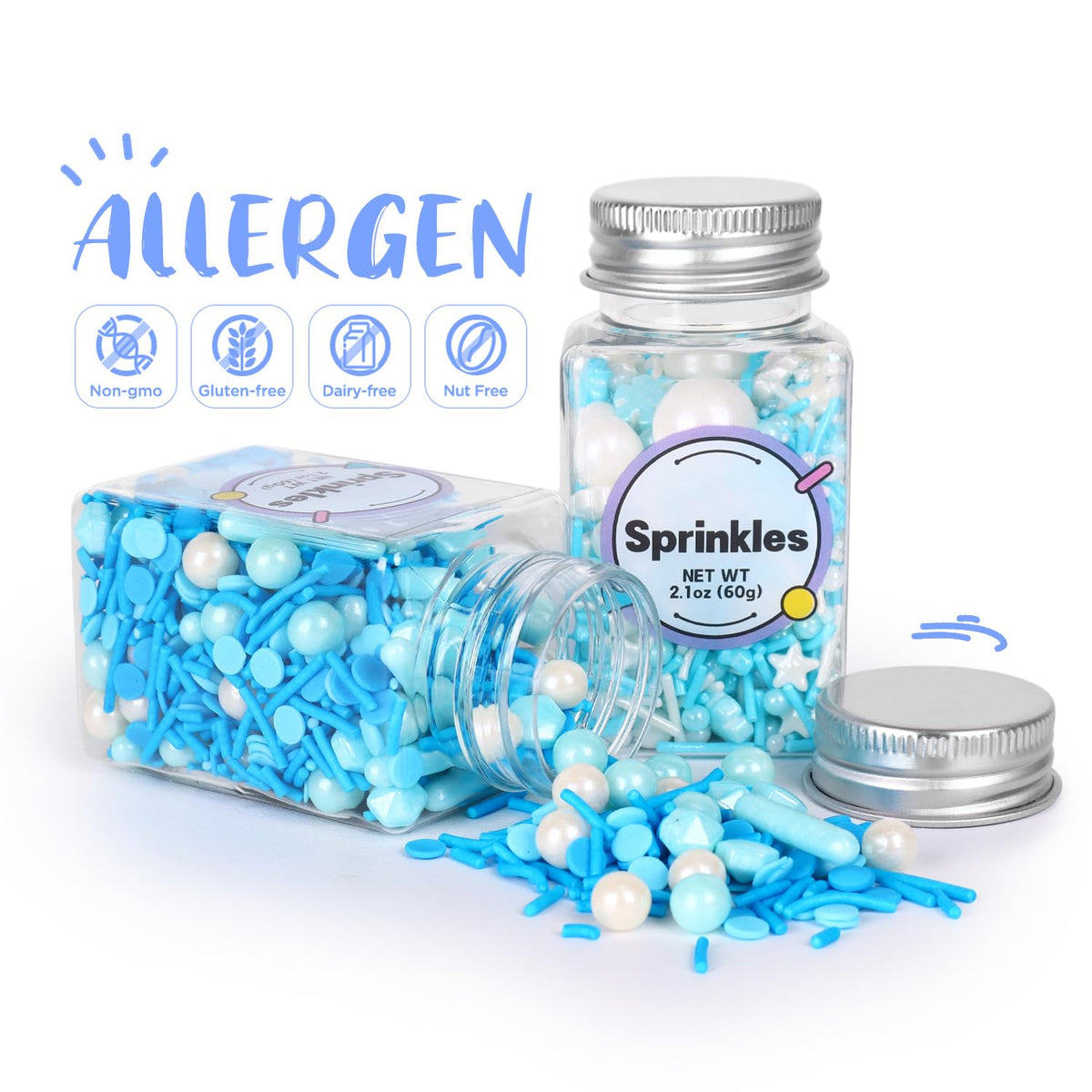 Edible Blue Sprinkles For Cake Decorating, Snowflake Sprinkles, Edible Stars, Sprinkle Mix for Cupcake Toppers, Ice Cream Toppings, Celebrations Wedding Baby Shower Birthday Party.(120g/4.2oz)