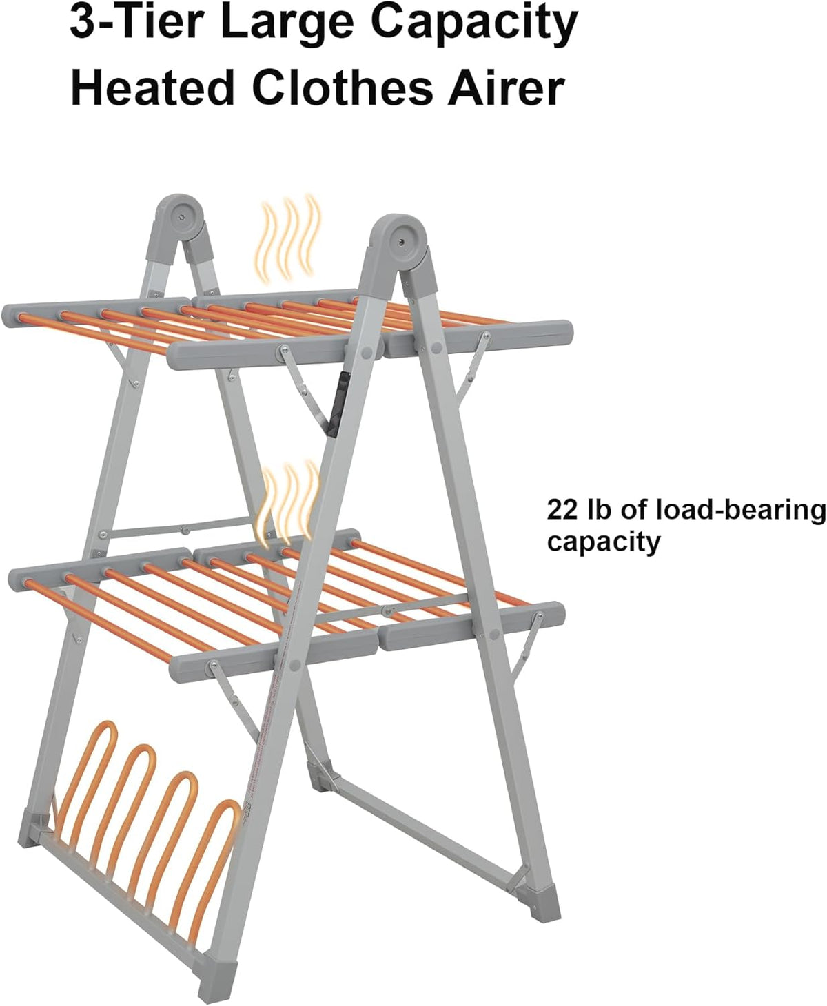 Electric Heated Clothes Drying Rack,Foldable Heated Garment Dryer with Timer Shut-Off Laundry Rack for Clothes Shoes Socks,Aluminum Alloy,Silvery Gray,Plug & Play,(39.37x25.98x23.82in)