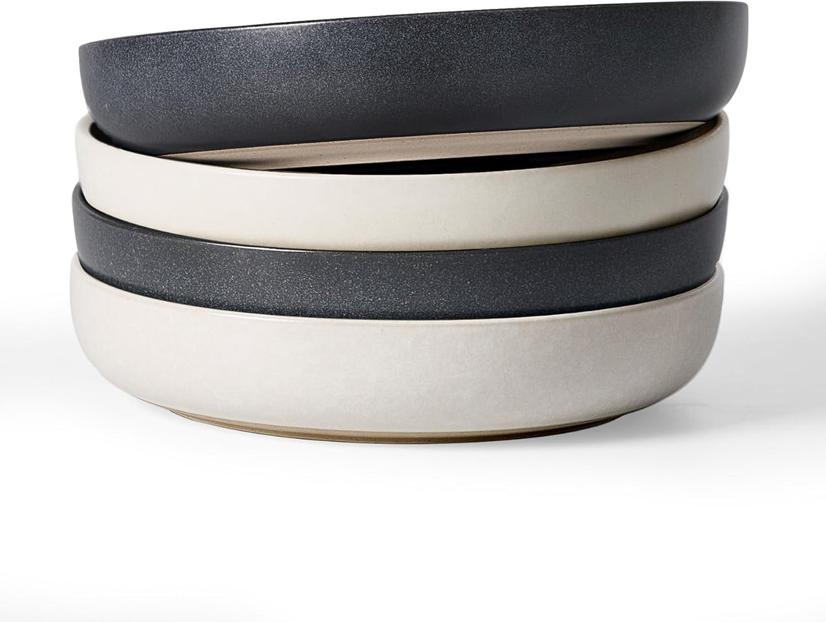 famiware Milkyway 33 oz Bowl Set, Pasta Bowls Set of 4, Salad Bowls, Double Reactive Glaze, Sturdy & Stackable, Ideal for Housewarming, Festivals, Dark Charcoal & White Full Glaze Matte
