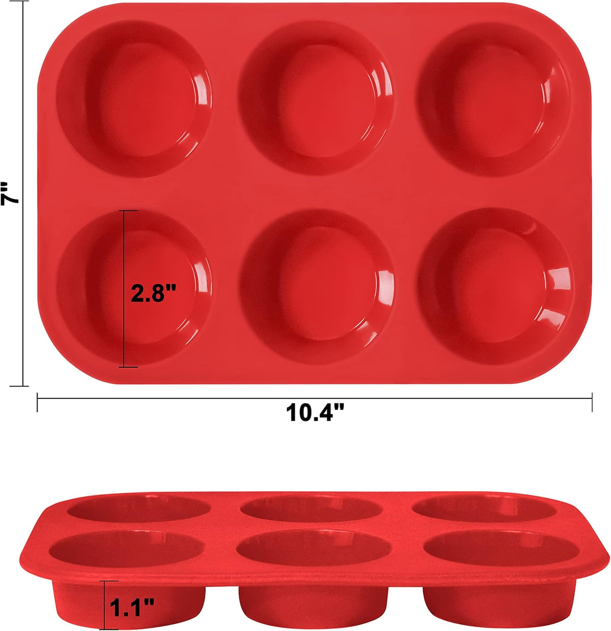 Anaeat Silicone Muffin Pan - 6 Cups Non-Stick Cupcake Molds, Food Grade Silicone Baking Tray for Making Egg Muffin, Cupcake, Quiches, Tart and Desserts, Reusable Muffin Tin Just Pop Out (2 Pack)