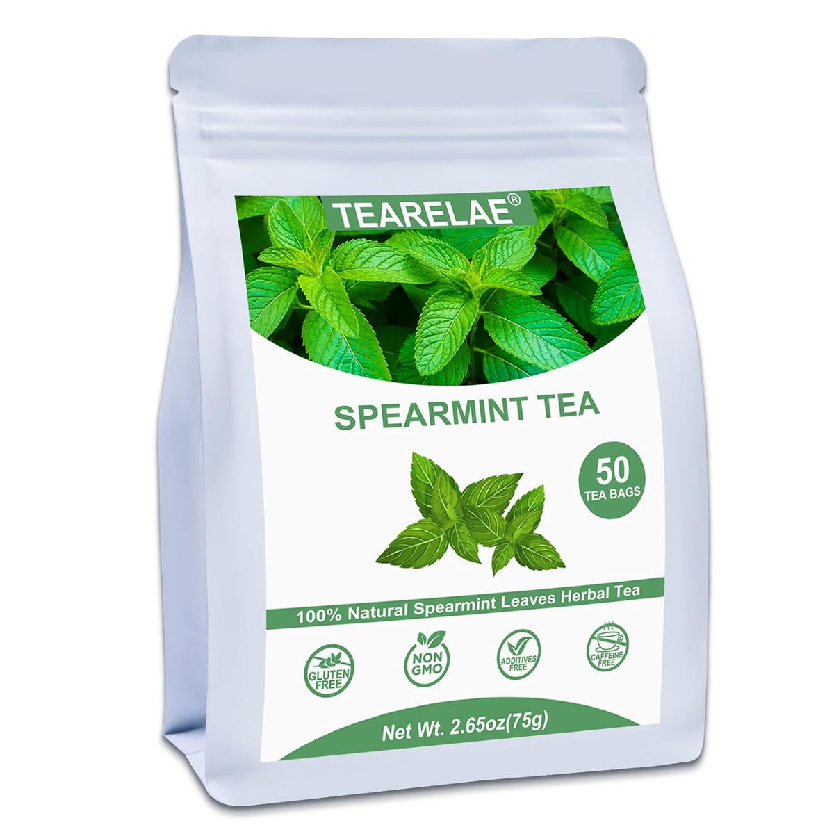 TEARELAE - Spearmint Tea - 1.5g x 50 Count - 100% Pure Spearmint Leaves - Non-GMO - Naturally Caffeine-free Herbal Tea - Support Digestion & Natural Breath Freshener