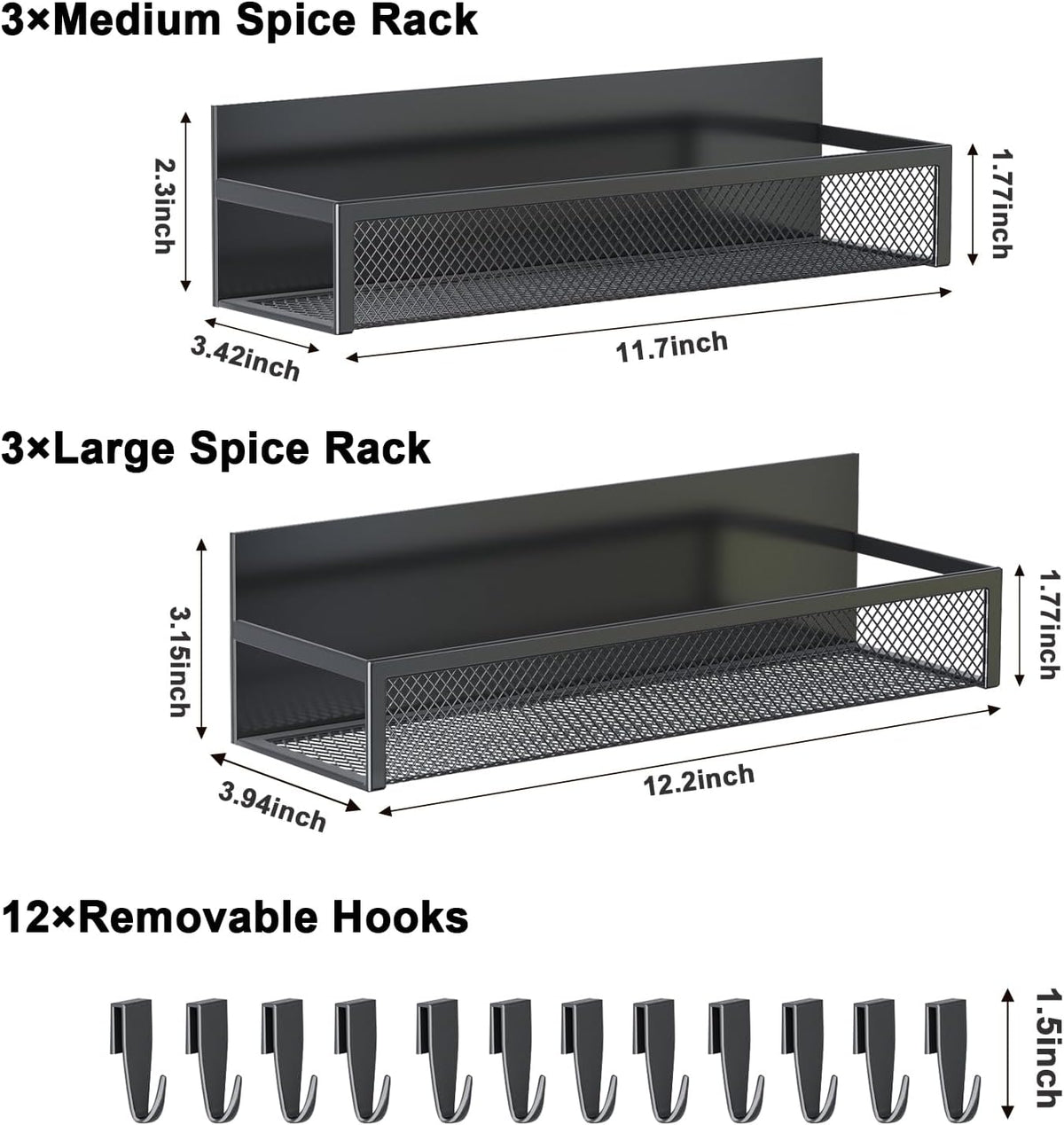 Magnetic Spice Rack for Refrigerator, 6 Pack Magnetic Shelf, Fridge Magnet Organizer with Moveable 12 Hooks, Magnetic Fridge Shelf for Kitchen Organization and Storage (6 Pack)