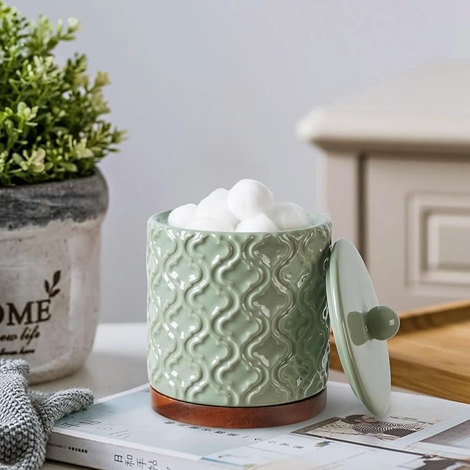 Bathroom Accessories Set 5 Pieces Toothbrush Holder Soap Dispenser Ceramic Bathroom Accessory Set Contain Cotton Swab Jar Toothbrush Cup Soap Dish Tumbler Green