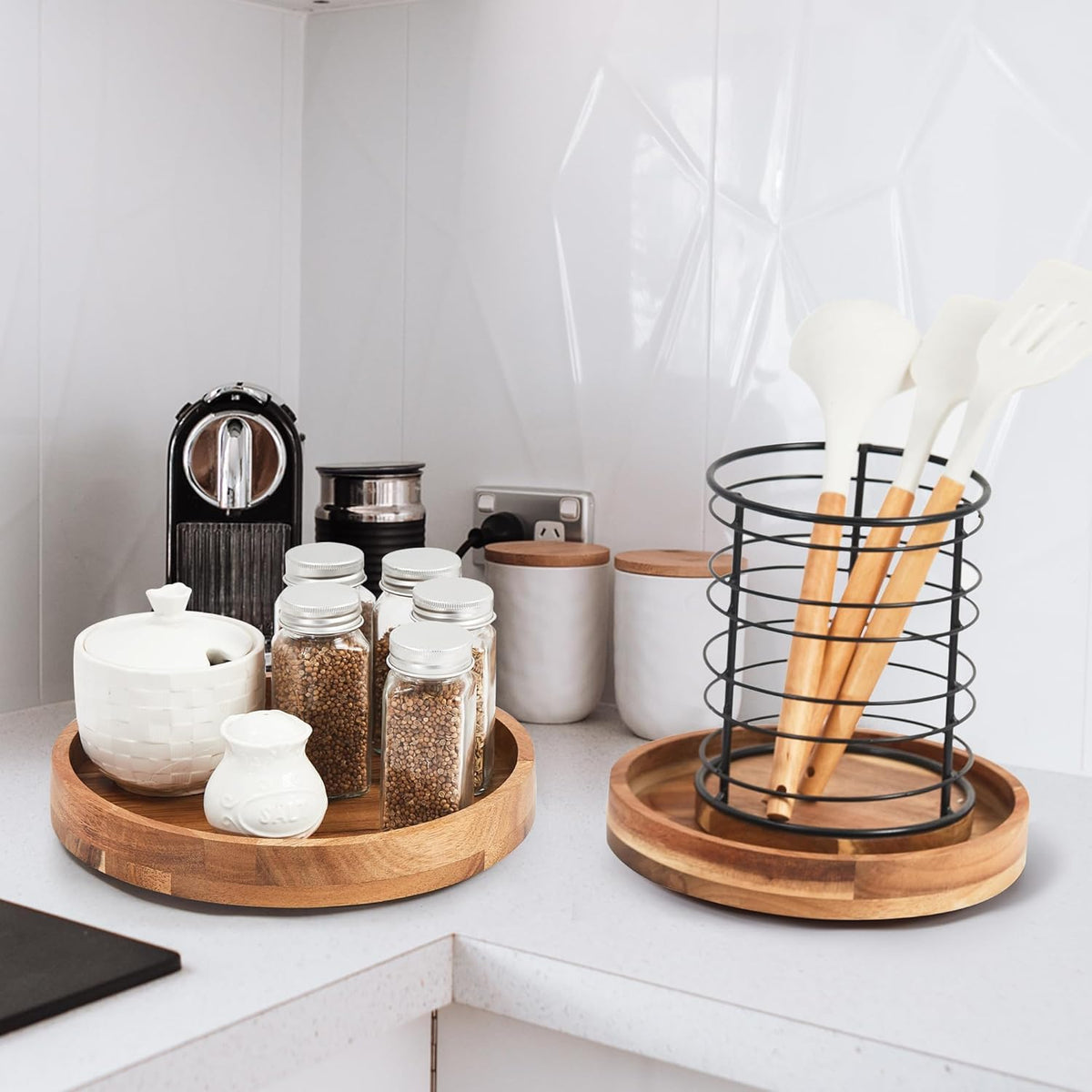 10 Inch Acacia Wood Lazy Susan Organizer for Cabinet, Lazy Susan Turntable for Countertop Table Pantry, Kitchen Turntable Storege