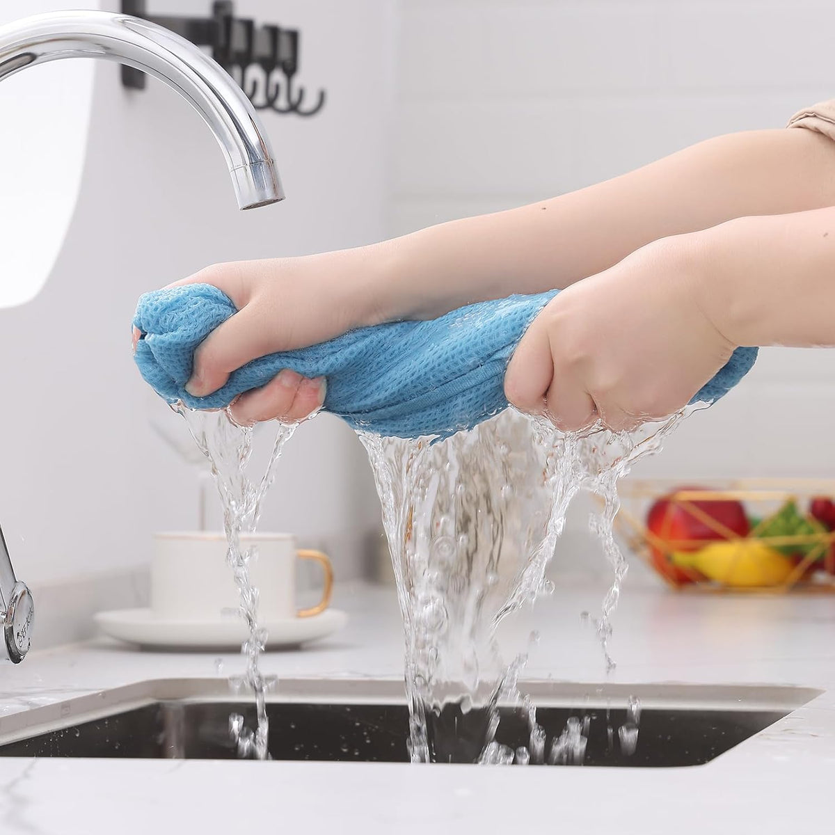 Kitinjoy 100% Cotton Waffle Weave Kitchen Towels (13 X 28 Inches, Sky Blue), 8-Pack Super Soft and Absorbent Dish Towels for Drying Dishes, Kitchen Hand Towels