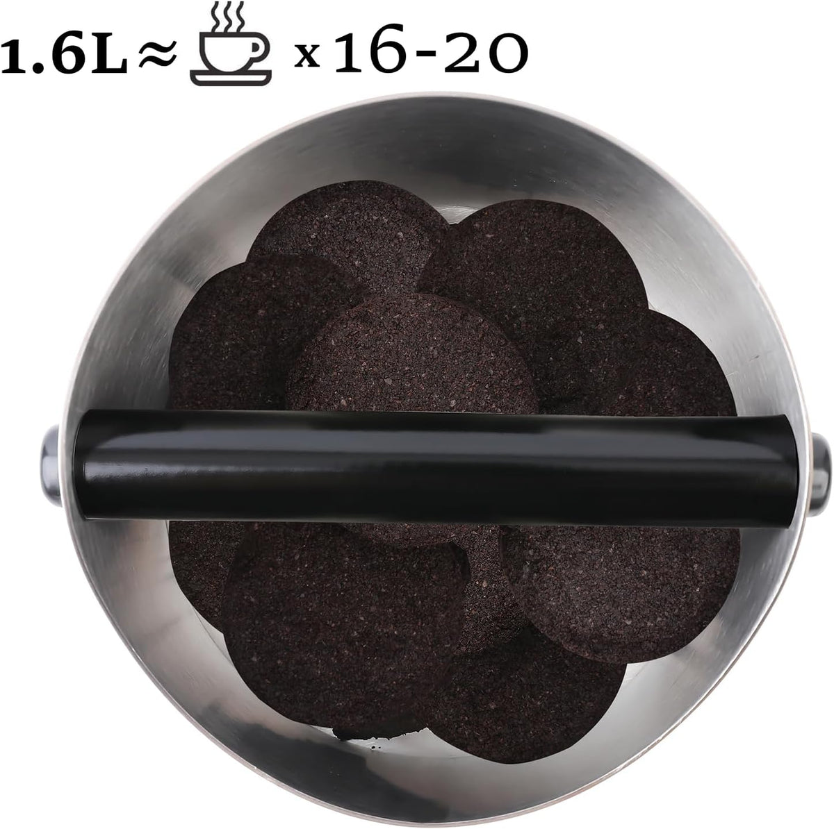 Coffee Knock Box, Large Capacity Espresso Knock Box with Non-Slip Base, Coffee Measuring Cup, Coffee Puck Knock Box Stainless Steel for Espresso Machine Coffee Grounds (Black)