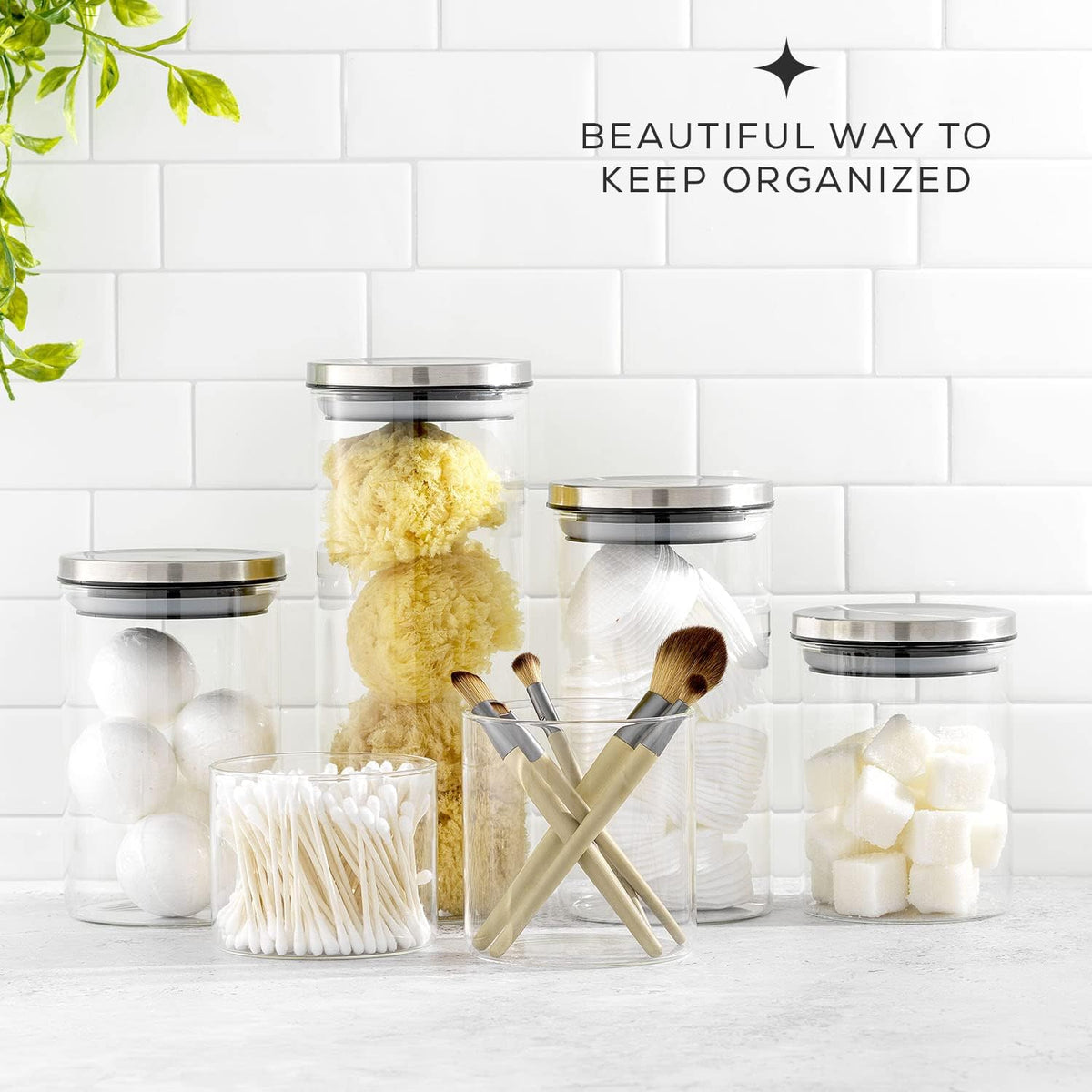 JoyJolt Kitchen Canister Set. 6 Glass Jars with Lids (Stainless Steel) Lids. Airtight Food Storage Containers for Pantry or Counter. Versatile Pantry Organization, Sugar Container or Cereal Canisters