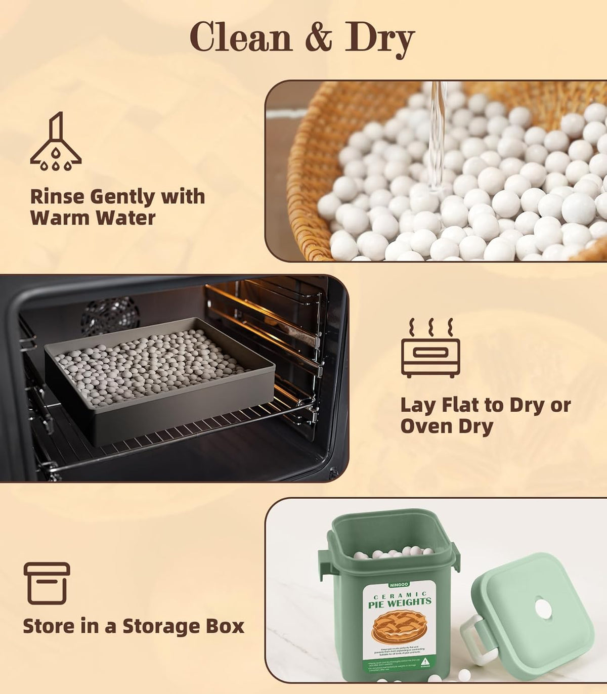 NINGOO Pie Weights for Baking Crust, 1.3LB Reusable Ceramic Pie Beans with Storage Box, Blind Bake Pie Weights, Pie Crust Weights, Pastry Tools for Baking