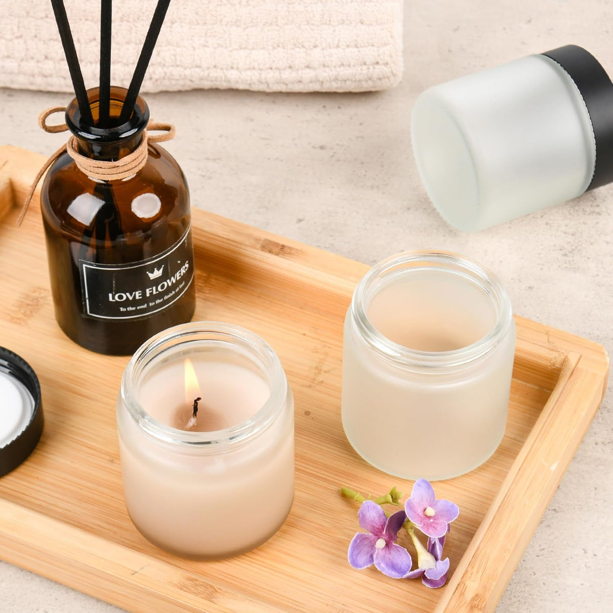 Glass Jars with Lids,Eco-Friendly Cosmetic Containers with Airtight Black Lids & Liners, Multi-Color Options for Cream, Lotion, Body Butter, DIY Skincare Travel Jars (Clear Frosted, 4oz)