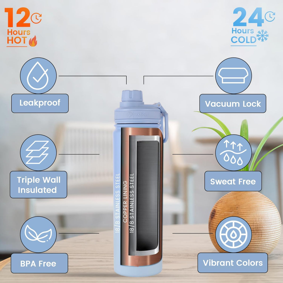 Lexlion Tea Infuser Water Bottle 22 Oz, Triple Walled Insulated Stainless Steel Bottle, Thermal Fruit Leaf Infuser, Silicone Sleeve, 3 Lids Leakproof, Metal Mug Gallon