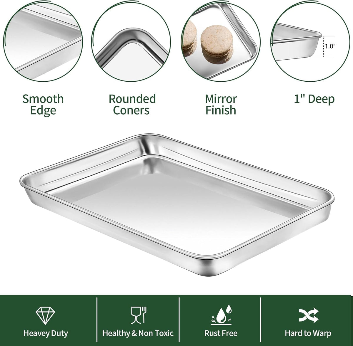 CEKEE Baking Sheet and Cooling Rack Set (2 Baking Pans + 2 Baking Racks), Stainless Steel Cookie Sheet Baking Pan Tray for Toaster Oven, Non Toxic & Heavy Duty & Easy Clean, Size 16 x 12 x 1 Inches