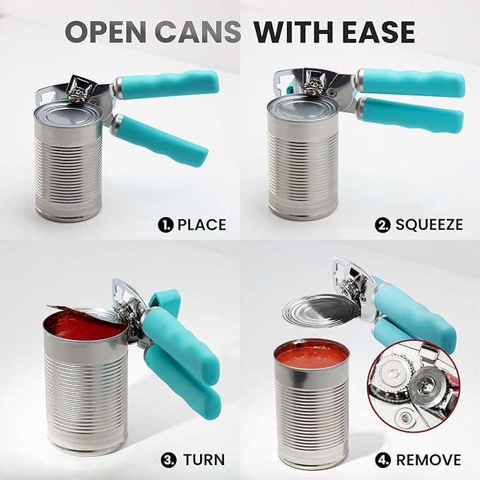 Zulay Kitchen Heavy Duty Stainless Steel Can Opener Manual with Bottle Opener - Rust Proof Manual Can Opener With Turn Knob & Soft Grip Handles