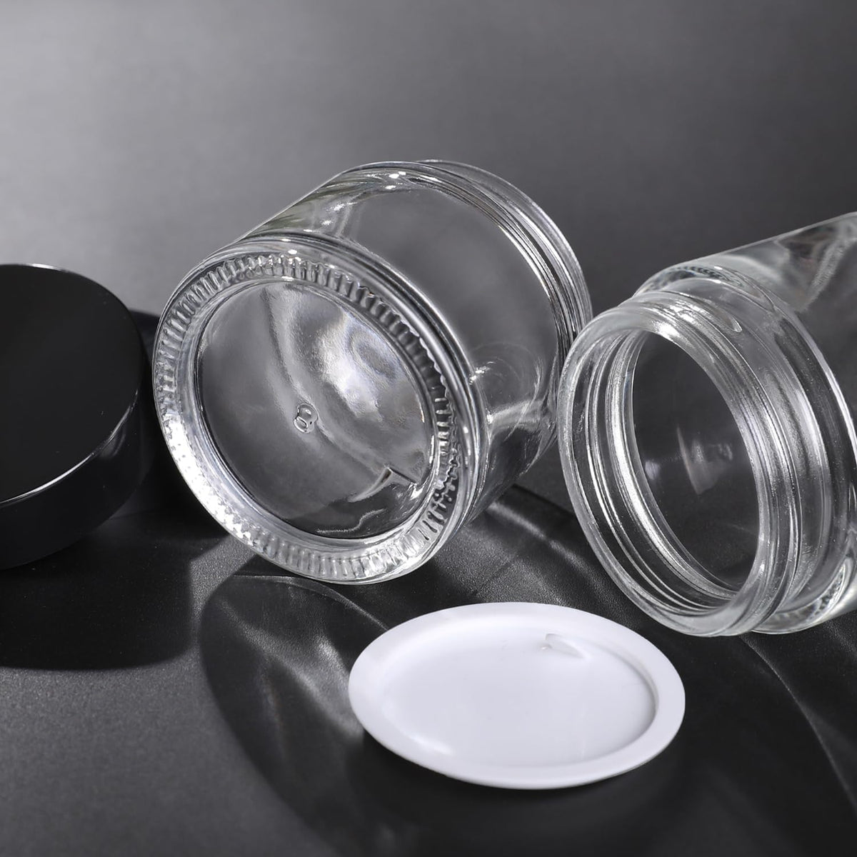 1 oz Glass Jars with Lids,3 Pack Clear Small Glass Cosmetic Jars with Lids,60 ml Empty Glass Makeup Containers for Sample, Cream, Lotion,Powder (1 OZ, Clear)