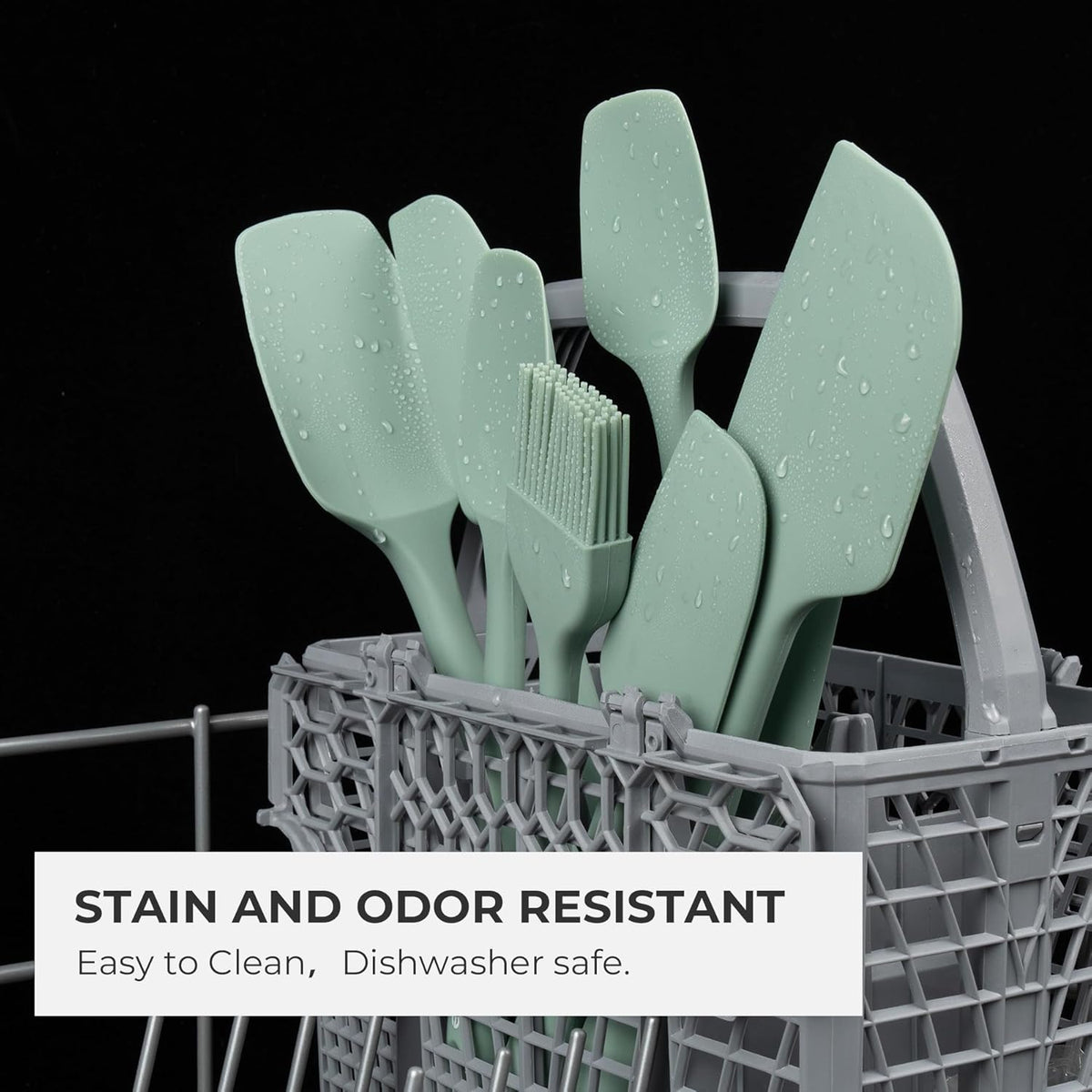 Elihome Skinny Silicone Spoonula - Non-Stick Heat Resistant Silicone Scraper Spatula for Mixing, Serving, Scraping, Stirring, and More - 11 Inch, Sage Green