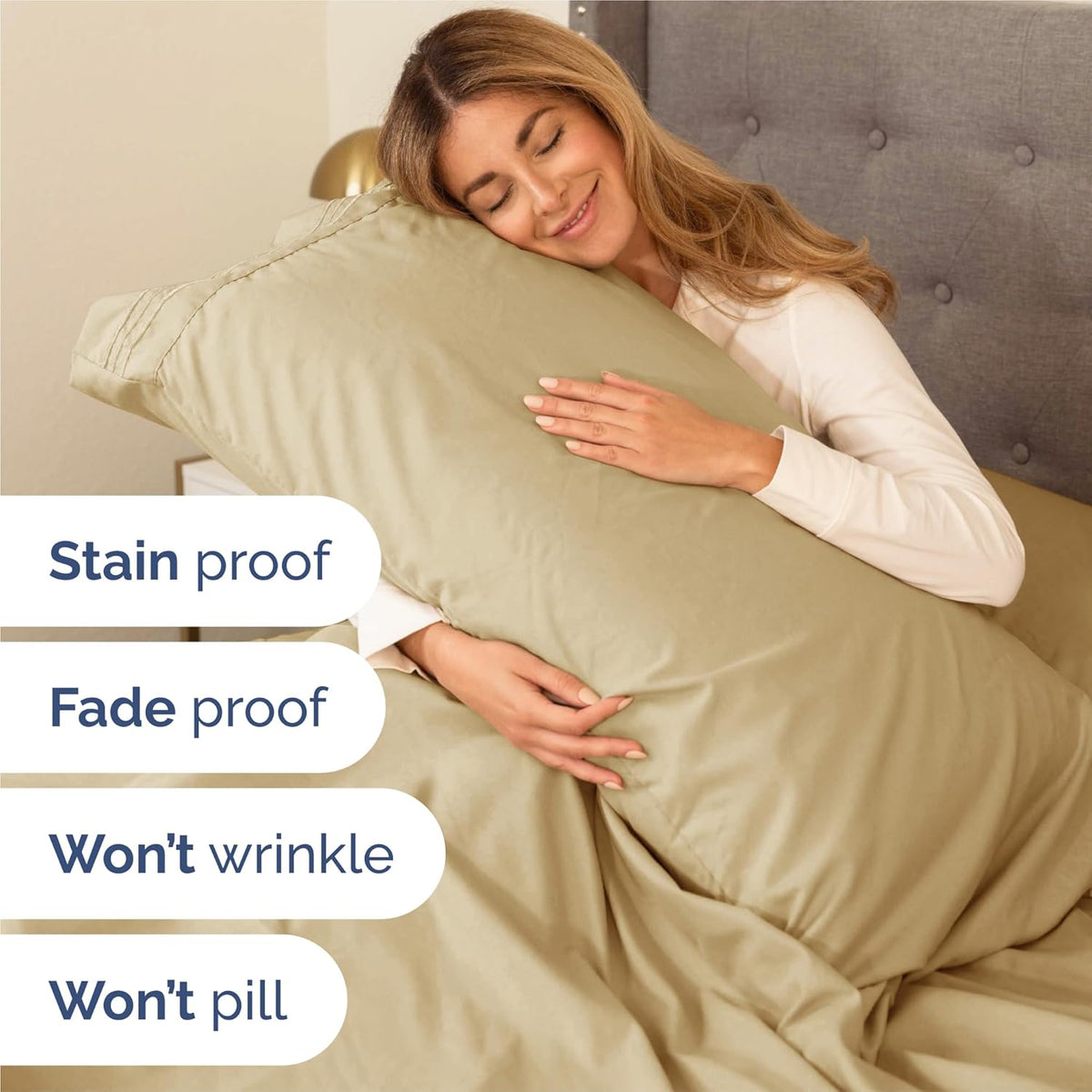 King Size 4 Piece Sheet Set - Comfy Breathable & Cooling Bed Sheets Set - Hotel Luxury Bedding for Women, Men, Kids, Teens, Boys & Girls - Deep Pockets, Ultra-Soft and Wrinkle Free - Oeko-Tex - Beige