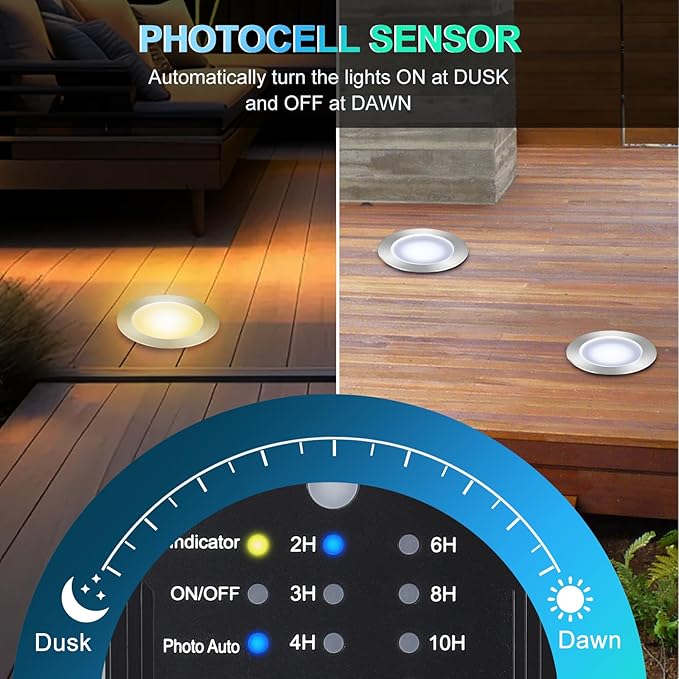 SMY Lighting Dimmable LED Deck Lights with Timer and Photocell Sensor and Protecting Shell φ32mm,20Pack Outdoor LED Smart Deck Lighting IP67 Waterproof for Garden,Yard Stair, Patio, Floor Decoration