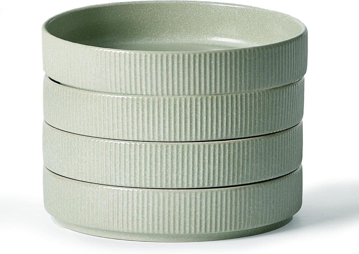 famiware Star 7.5" Pasta Bowls Set, Salad Bowl Set of 4, Double Reactive Glaze, Stackable, Ideal for Your Friend for Housewarming, Festivals, Light Green