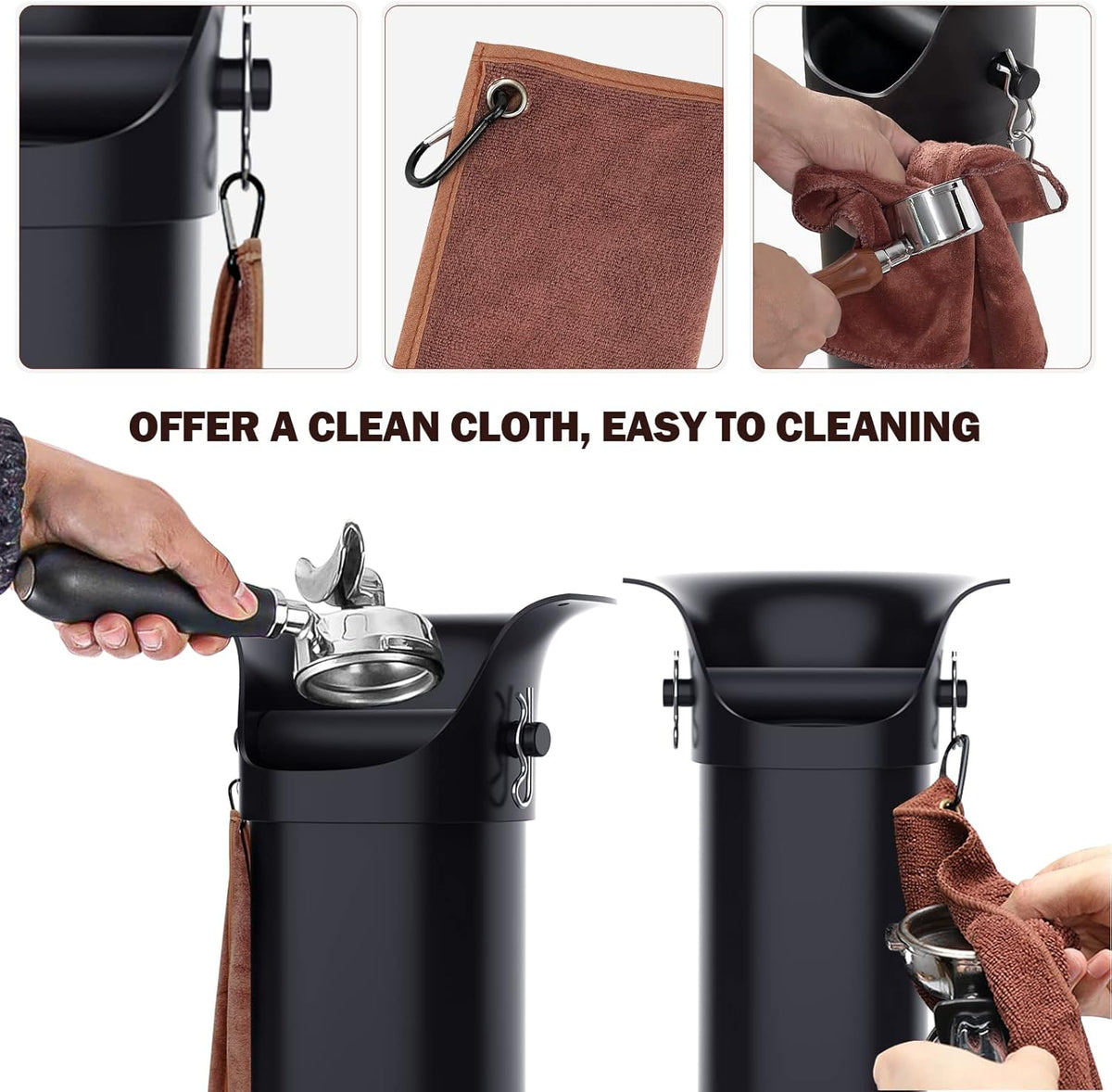 Knock Box for Espresso Grounds, Home and Commercial Use Knockbox with Removable Non-Slip Base & Barista Towel, Espresso Knock Box, Coffee Grind Collection Dump Bin, Extra Large
