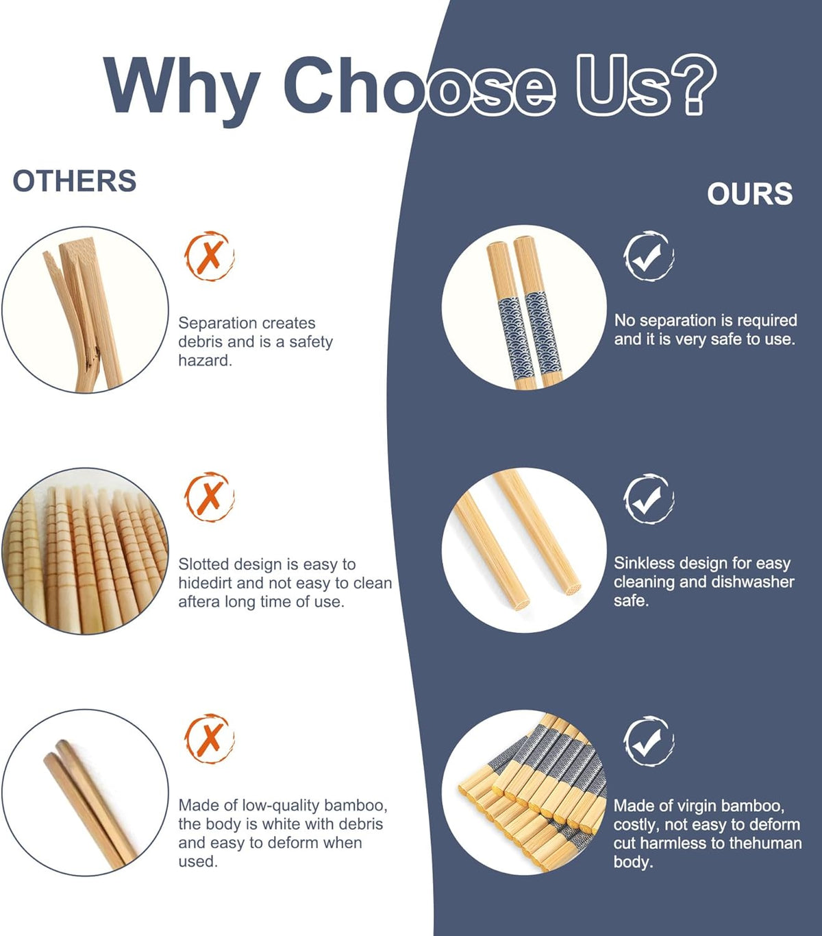 100 Pairs Bamboo Chopsticks | Disposable | Reusable | Separated Chopsticks Dishwasher Safe - （9.45in）
