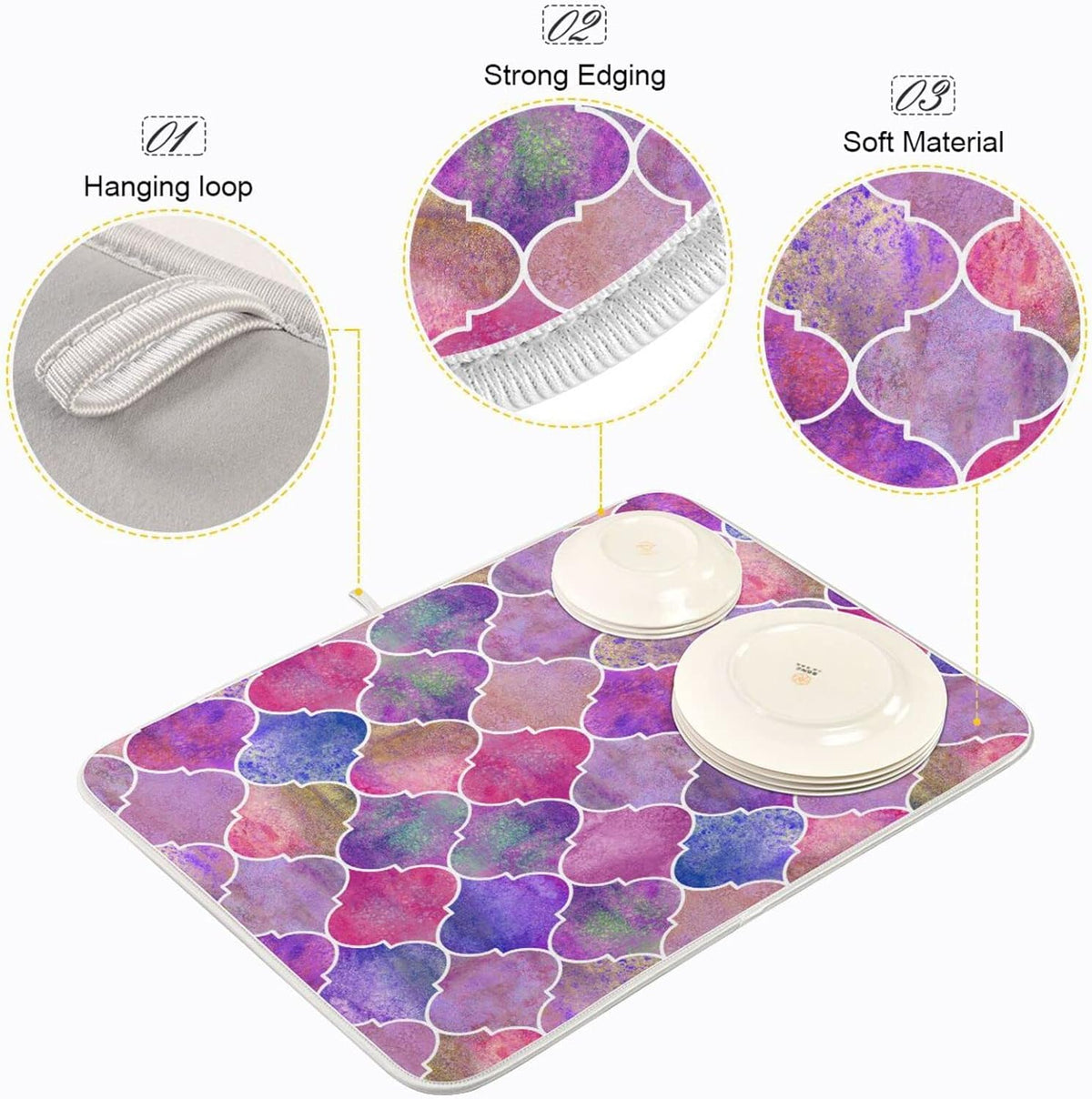 senya Super Absorbent Dish Drying Mat, Microfiber Fast-Drying Dish Mat, 24' x 18', Kitchen Dish Drying Pad, Vintage Decorative Moroccan, 18x24in, (g295080331p523c558s1114)