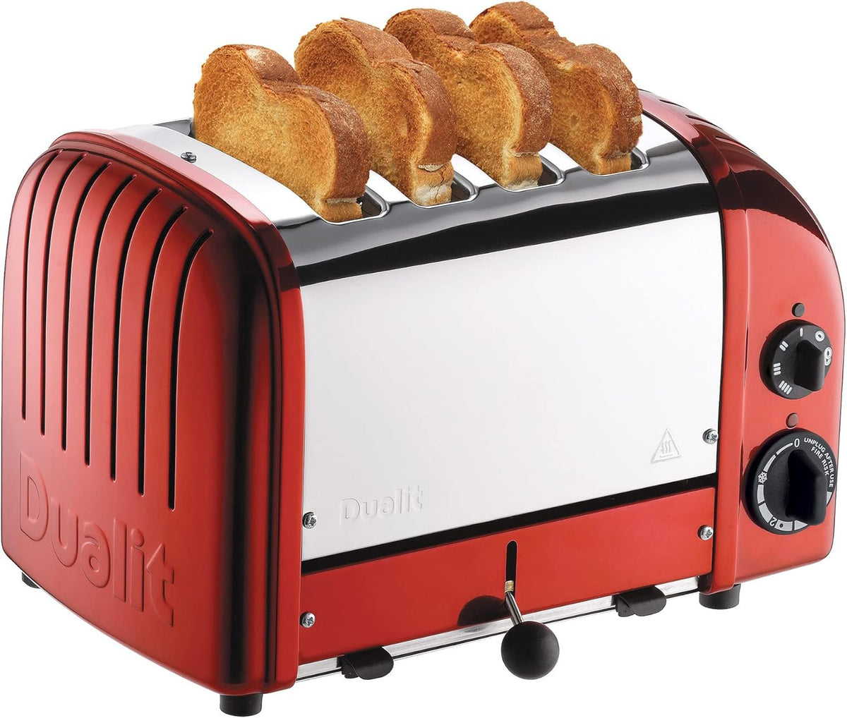 Dualit Classic 4 Slice NewGen Apple Candy Red Toaster - Hand Built in the UK – Replaceable ProHeat® Elements - Heat 1/2/3/4 Toast Slices, Defrost Bread, Mechanical Timer - For Toast, Bagels & More