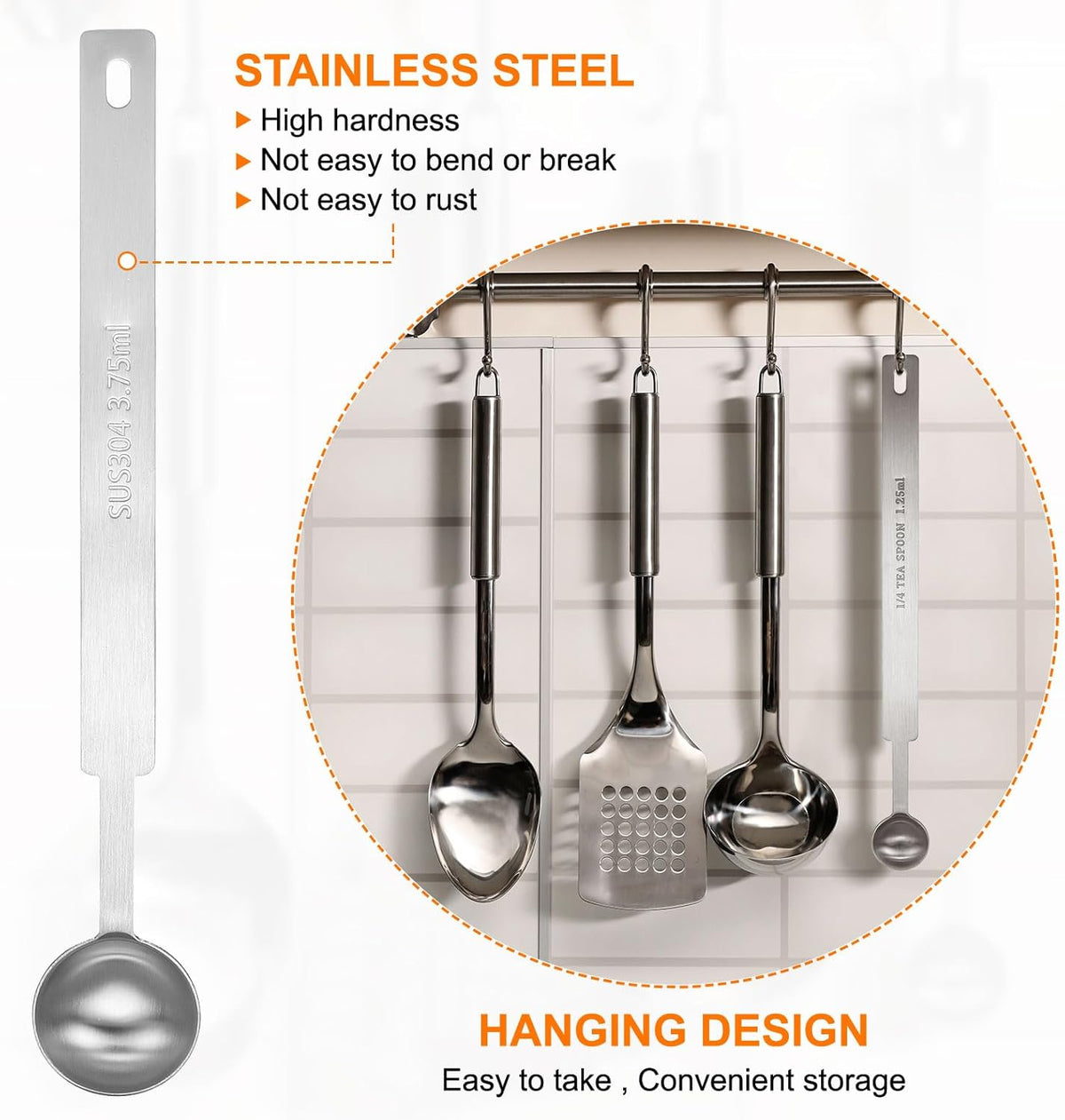 HARFINGTON Single Measuring Spoon 3/4tsp (1/4tbsp, 3.75ml) Teaspoon/Tablespoon 430 Stainless Steel Single Tiny Square Bowl Measuring Spoon Long Handle Measure Scoop