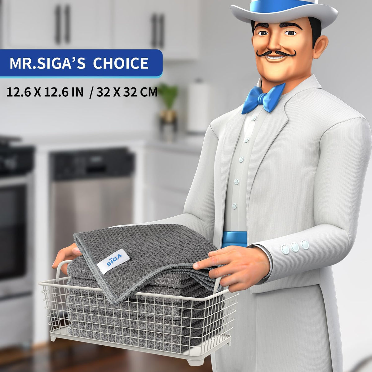 MR.SIGA Waffle Pattern Cleaning Cloths, Reusable Absorbent Microfiber Cleaning Cloths, Lint Free Microfiber Kitchen Towels, 6 Pack, Gray, 12.6 x 12.6 inch