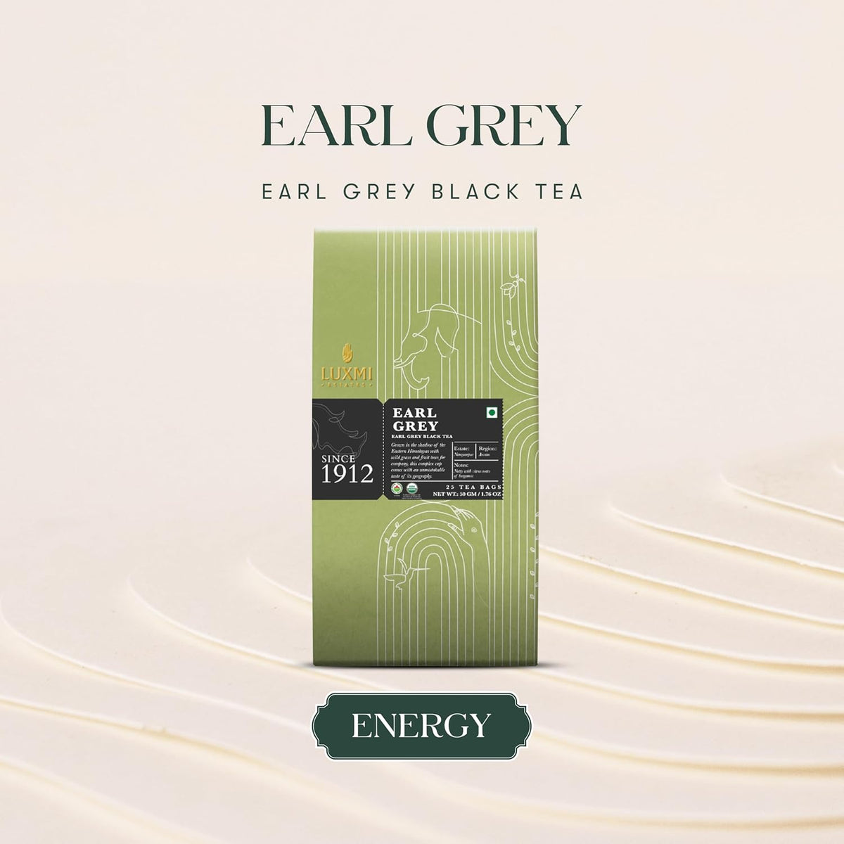 Luxmi Estates Garo Hills Earl Grey Tea 25 Tea Bags (50g) Pack | Certified Organic Black Tea