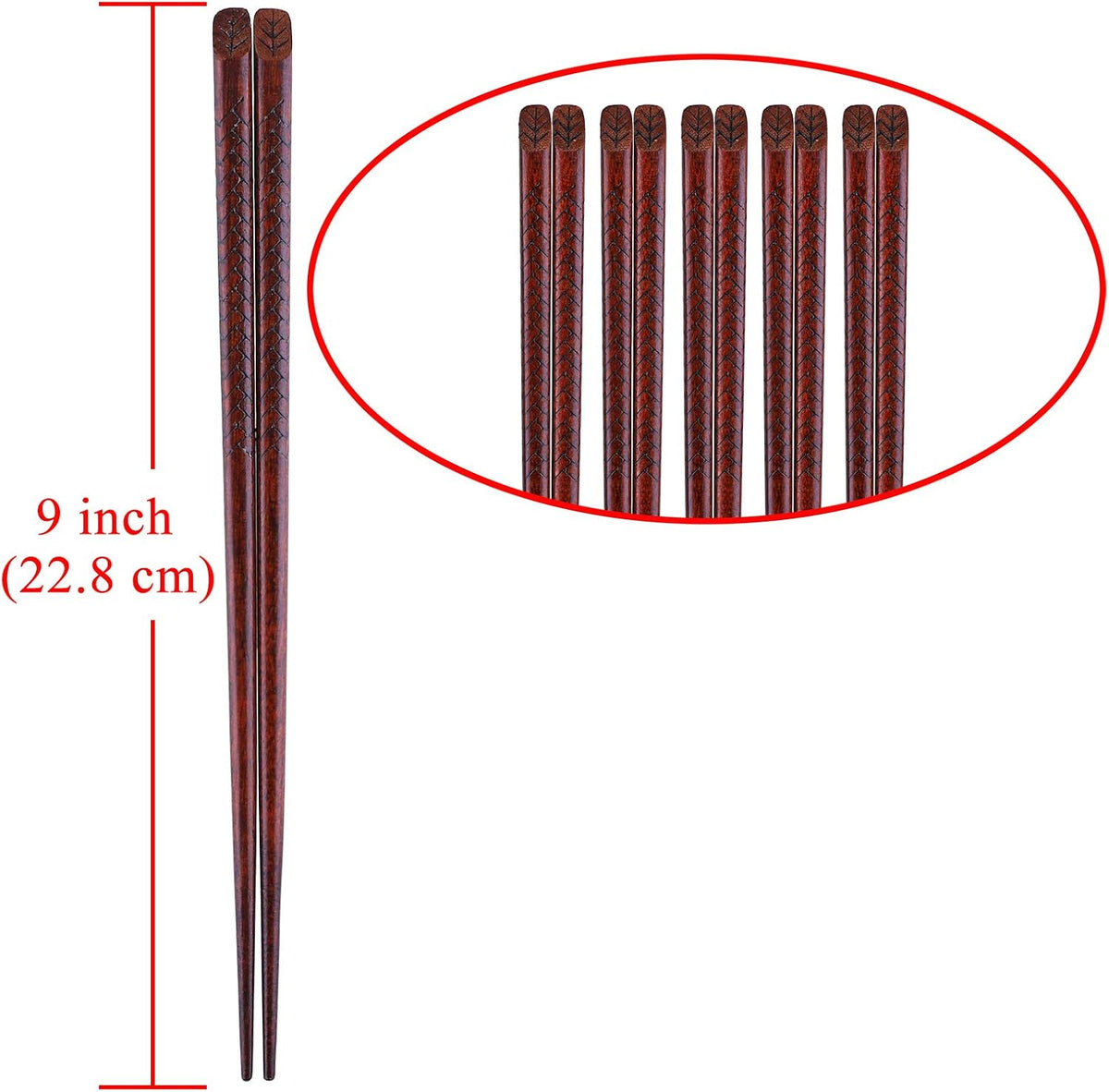 Antner 5 Pairs Hardwood Chopsticks Japanese Style Reusable Hand-Carved Chopsticks Natural Wood Chop Sticks with Gift Box, Dishwasher Safe