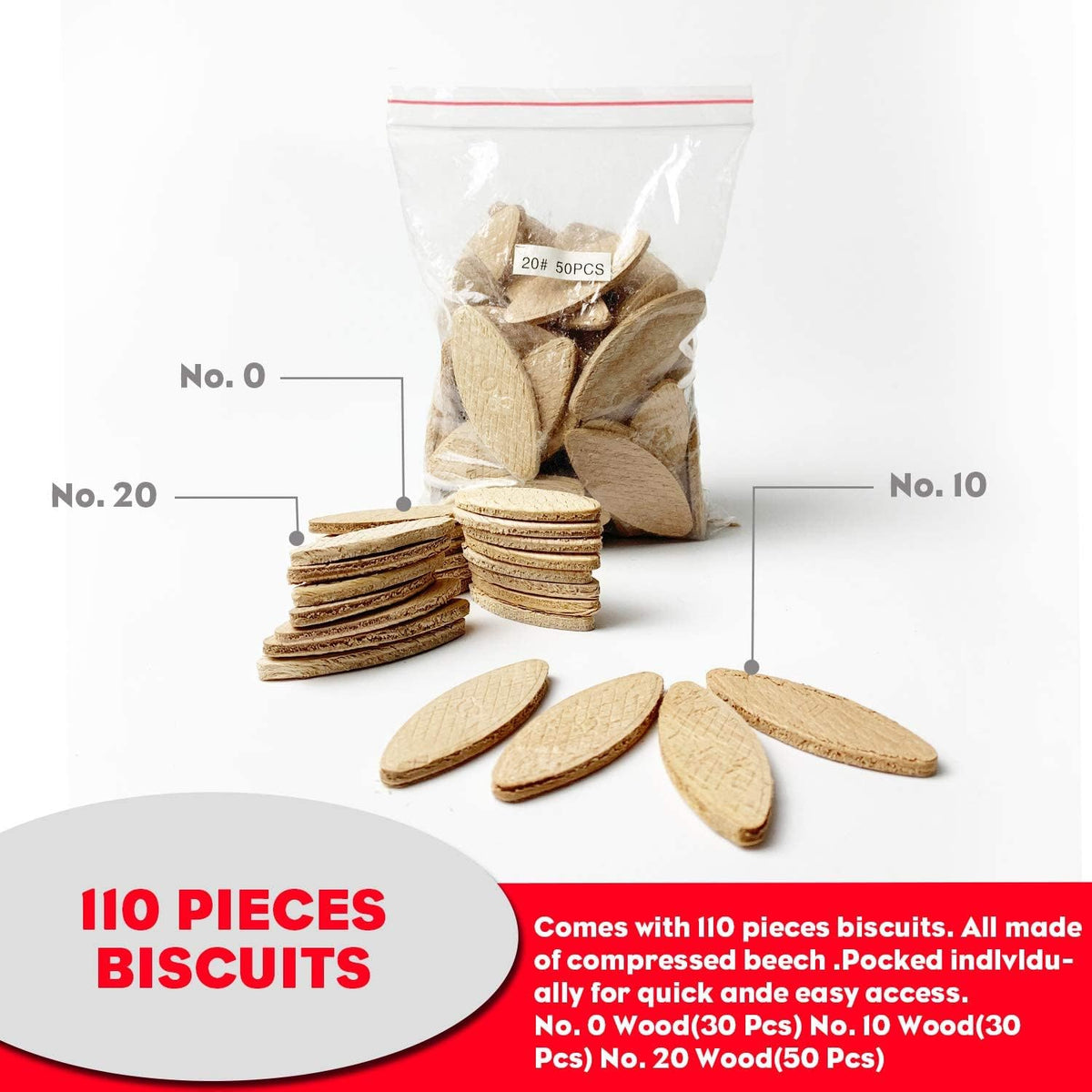 AOBEN Biscuit Cutter Plate Joiner 8.5 Amp With No. 0 Wood(30 Pcs) No. 10 Wood(30 Pcs) No. 20 Wood(50 Pcs), 4" Tungsten Carbide Tipped Blade, Adjustable Angle And Dust Bag
