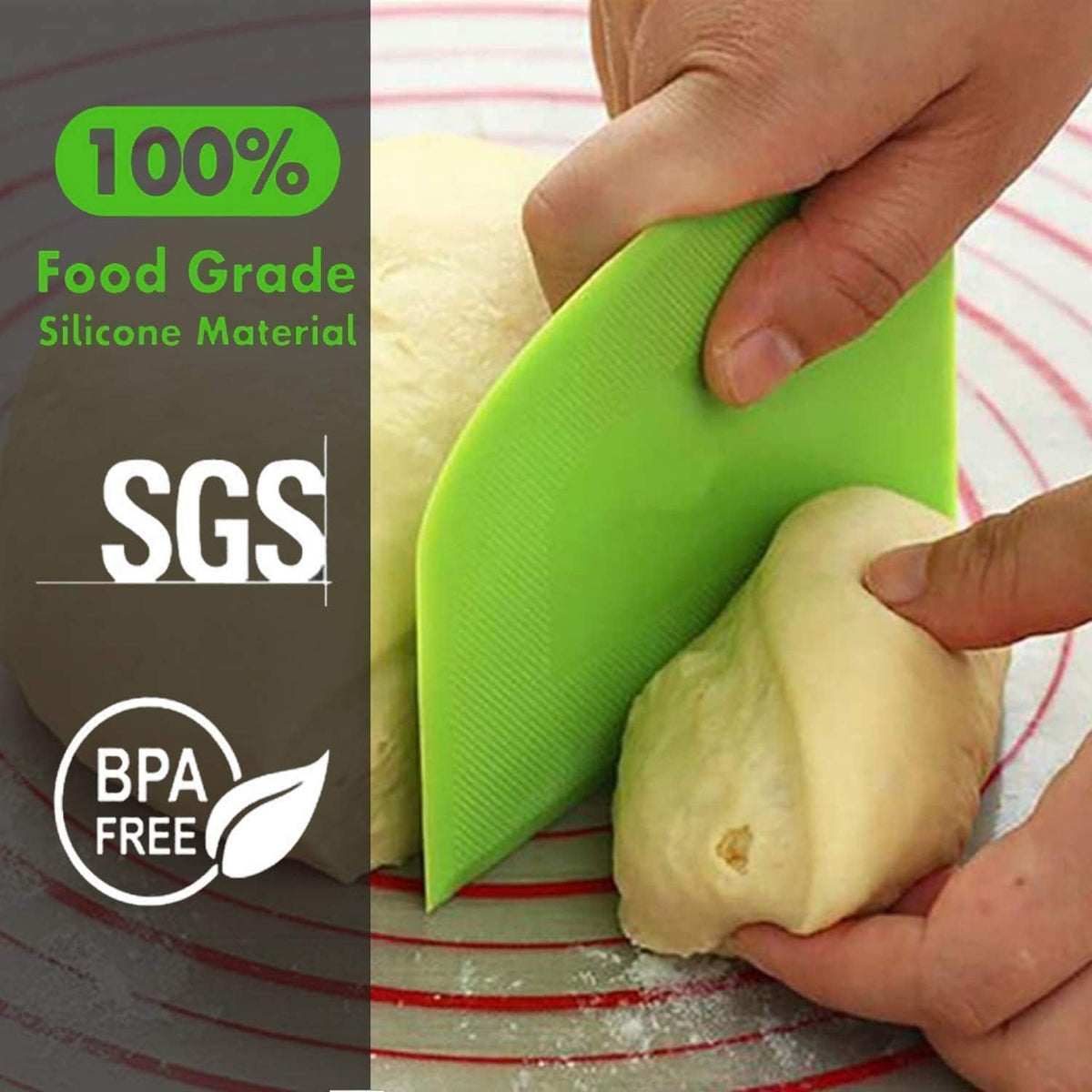 SURDOCA Dough Scraper Bench Scraper - 3P 5.9x4.3" Plastic Flexible Bowl Scraper, Sharp Edge & Angles Cake Scraper. Non-Slip Bakeware Decorating Tools Sculpting & Modeling Tools - Green+Yellow+Green