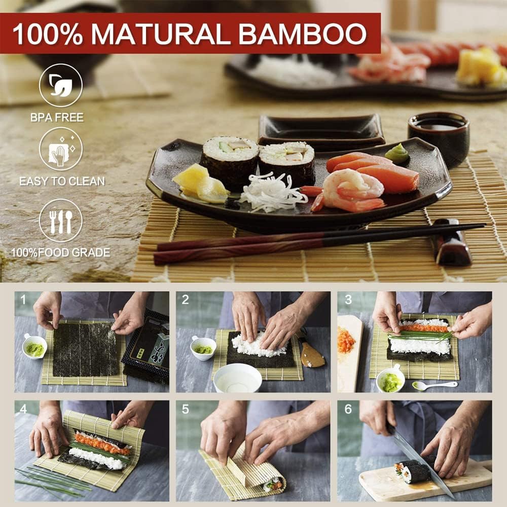 Sushi Making Kit, 22-in-1 Sushi Roller Kit with Bamboo Sushi Rolling Mat, Sushi Bazooka, Avocado Knife, Sushi Knife, Chopsticks, Sauce Dishes, Rice Spreader & More DIY Sushi Party Gift