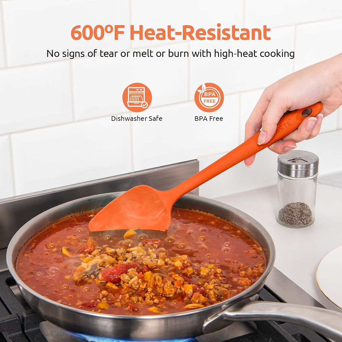 U-Taste Silicone Baking Spatula Set: 600ºF High Heat Resistant, Food Grade Flexible Rubber Kitchen Cooking Mixing Scraper, Food Grade Seamless Utensil for Nonstick Cookware Set of 3 (Colorful)