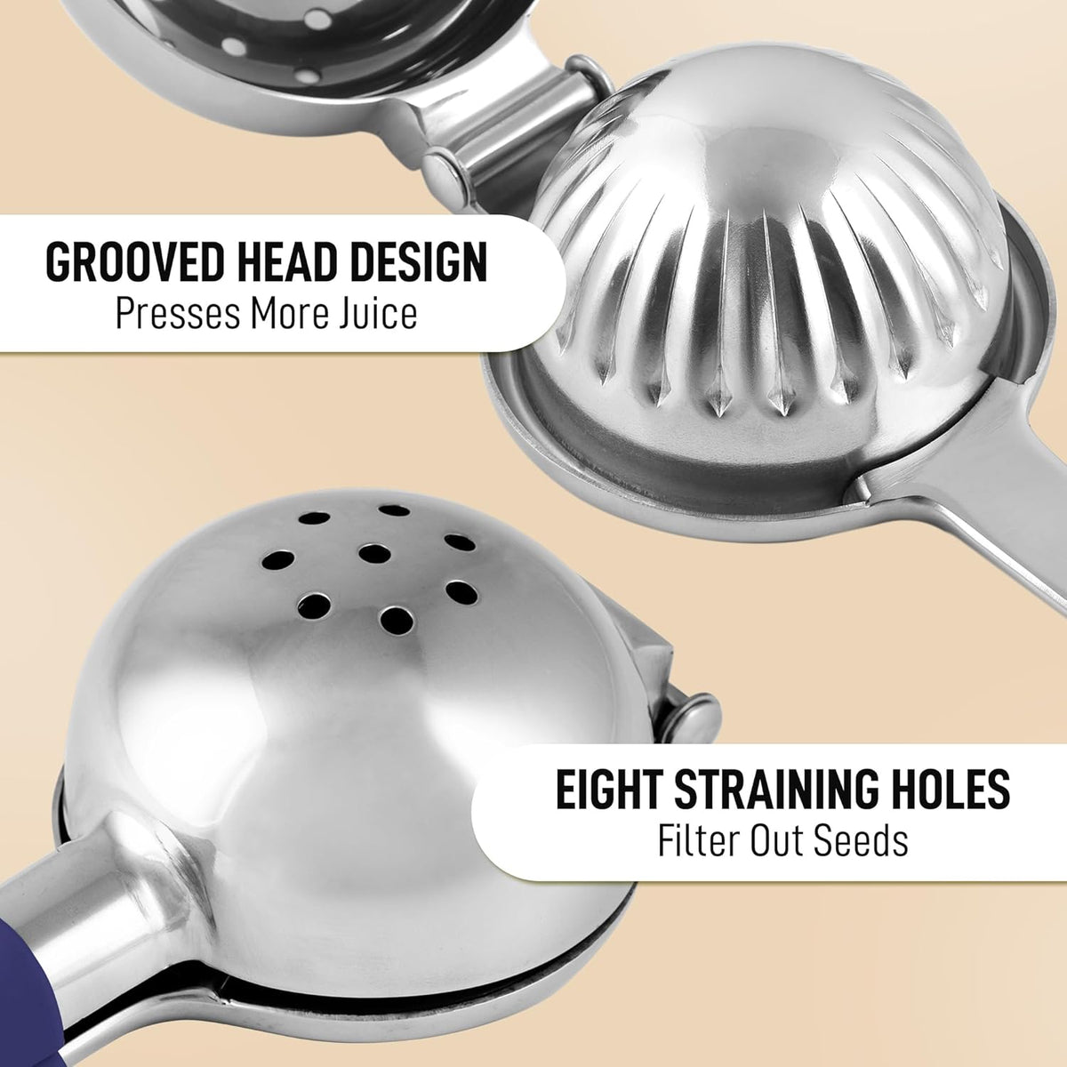 Zulay Lemon Squeezer Stainless Steel with Premium Heavy Duty Solid Metal Squeezer Bowl and Food Grade Silicone Handles - Large Manual Citrus Press Juicer and Lime Squeezer Stainless Steel (Navy)