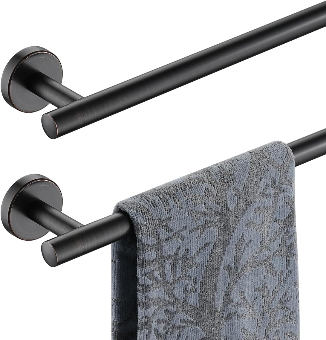 JQK Oil Rubbed Bronze Towel Bar, 20.5 Inch 304 Stainless Steel Thicken 0.8mm Towel Rack Bathroom, Towel Holder ORB Wall Mount, Useable Length 18 Inch 2 Pack, TB110L18-ORB-P2