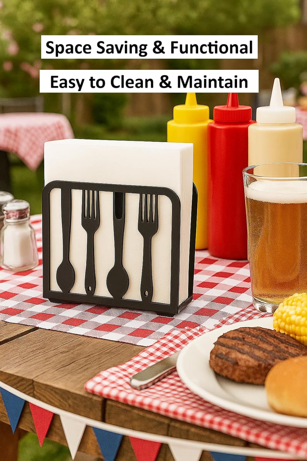 Modern Metal Napkin Holder for Kitchen & Dining Table – black large high end napkin holder for Everyday & Cocktail Napkins – Farmhouse & Restaurant Style - Set 2
