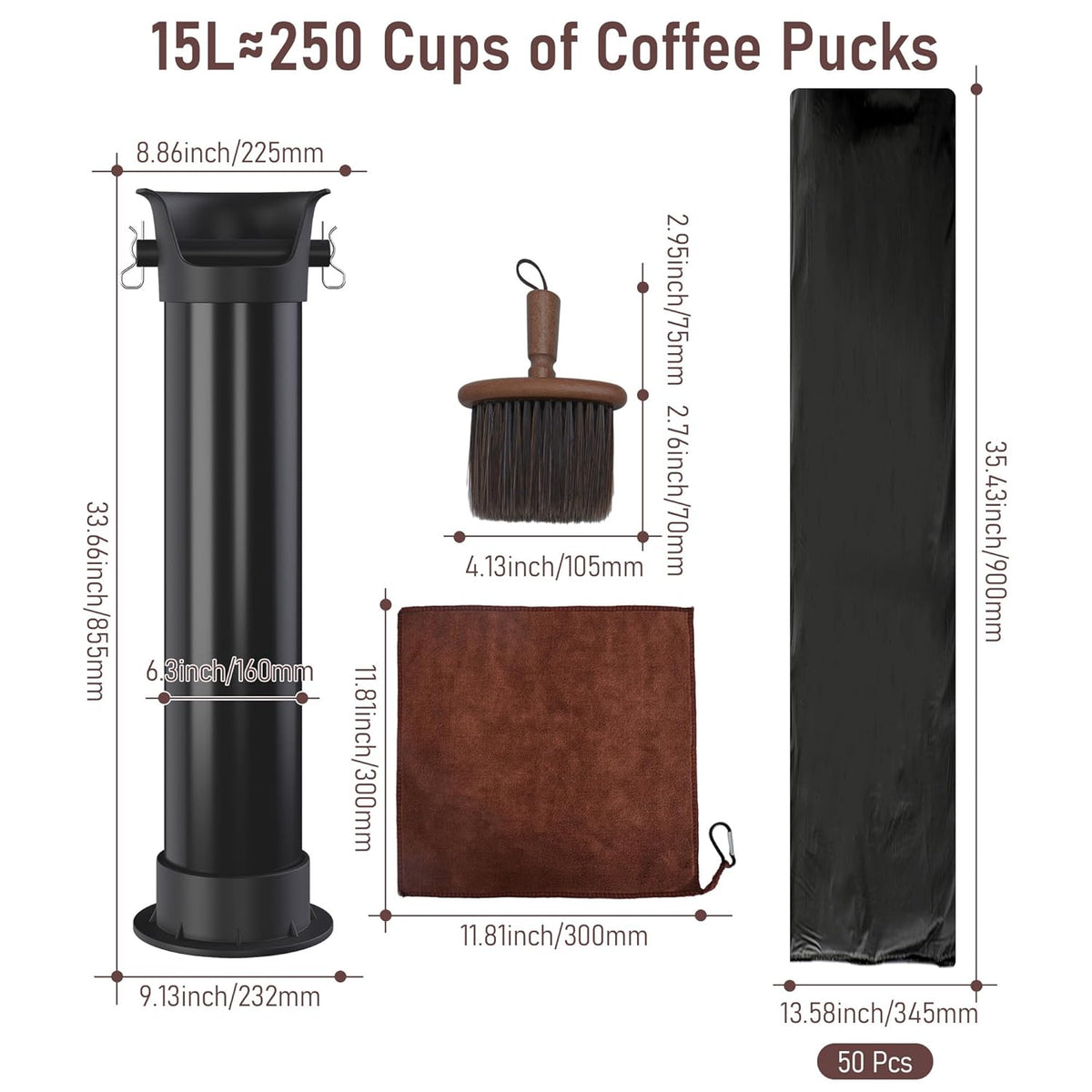 Espresso Knock Box for Coffee Puck, 250+ Cups Commercial Coffee Grounds Disposal Recycle Trash Can Clean Tool Set, Barista Essential for Cafe Shop Trailer Office Breakroom Home Bar Accessories