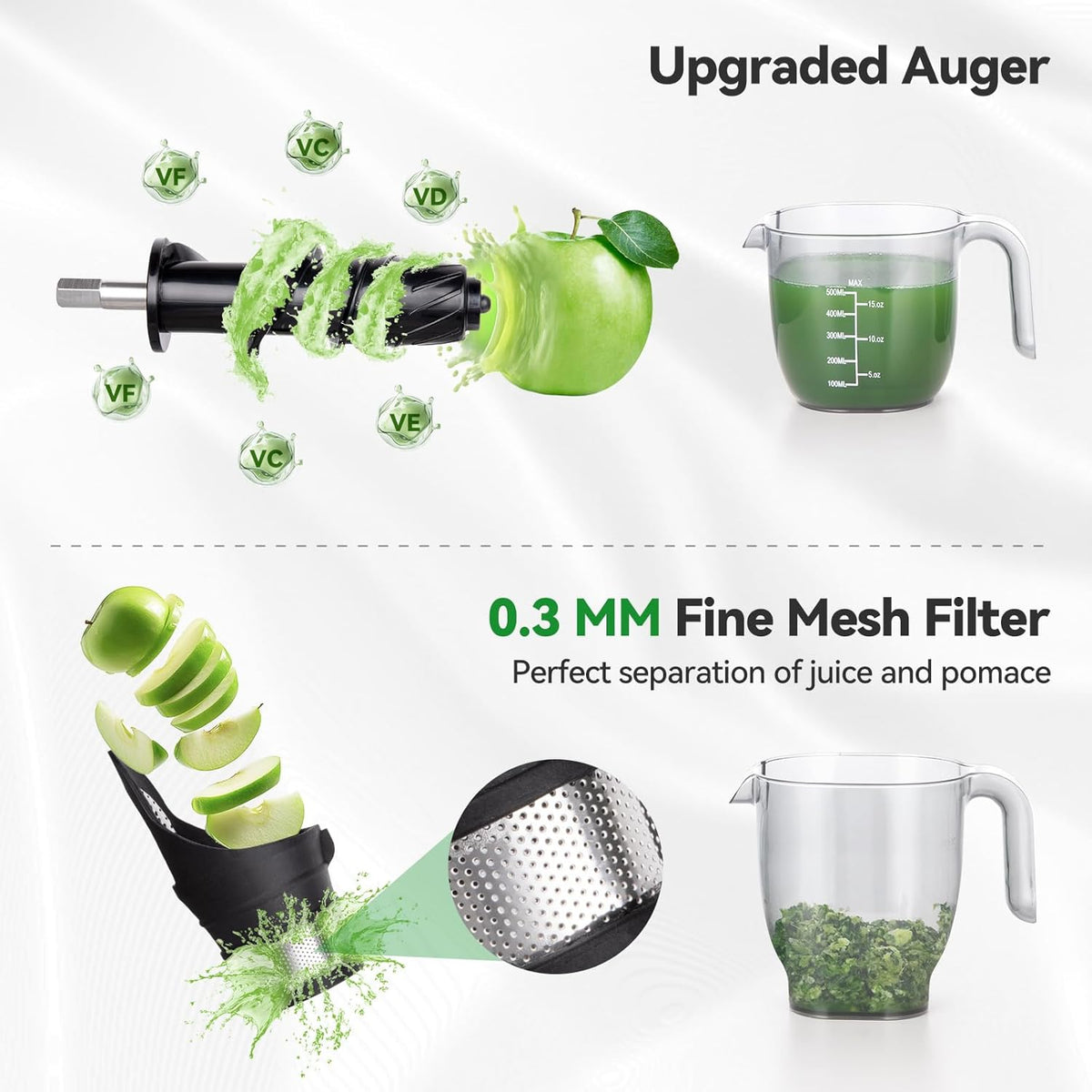 Juicer Machines,ORMEO HOME Cold Press Juicer with Single Knob Control,3.60"Large Feed Chute For Vegetable and Fruit,Masticating Juicers Easy to Clean,BPA-Free,High Juice Yield (Black)