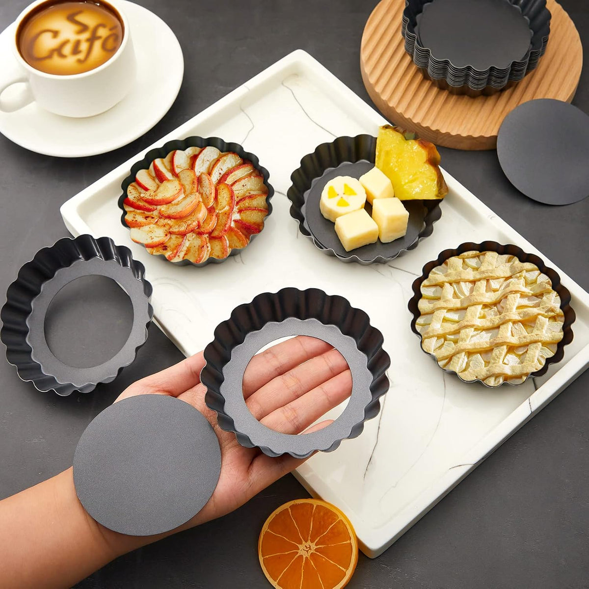 24 Pieces Mini Tart Pans with Removable Bottom 4 Inch Round Nonstick Quiche Pan Fluted Sided Tart Tins Non Stick Small Tart Mold for Kitchen Baking Pies, Tartlets, Mousse Cakes, Muffins