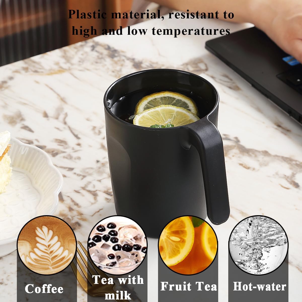 Kyraton Plastic Mug Set 12 Pieces, Black Unbreakable And Reusable Light Weight Travel Coffee Mugs Espresso Cups Easy to Carry And Clean, Dishwasher Safe