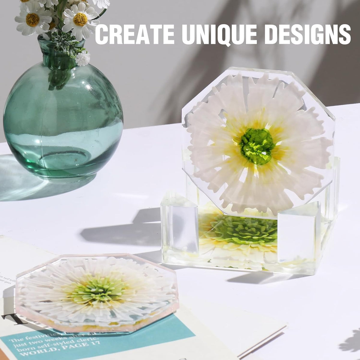 LET'S RESIN 18 Pcs Coaster Resin Molds Silicone, Coaster Molds with Round Square Octagon Shape Holder Molds for Epoxy Resin, DIY Art Craft Cup Mats