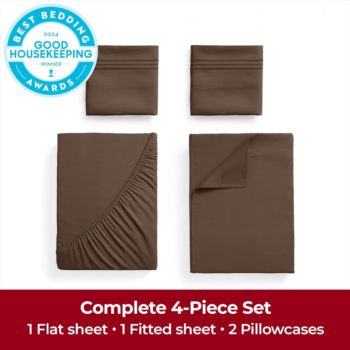 Mellanni Extra Deep California King Sheets - 4 PC Iconic Collection Bedding - Hotel Luxury, Ultra Soft, Cooling Bed Sheets - Wrinkle, Fade, Stain Resistant (Cal King, Brown)