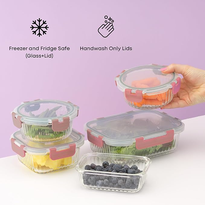 JoyJolt 24pc Borosilicate Glass Storage Containers with Lids | 12 Airtight/Freezer Safe Food Storage Containers for Pantry and Kitchen | Meal Prep Container for Lunch | Glass Tupperware Set