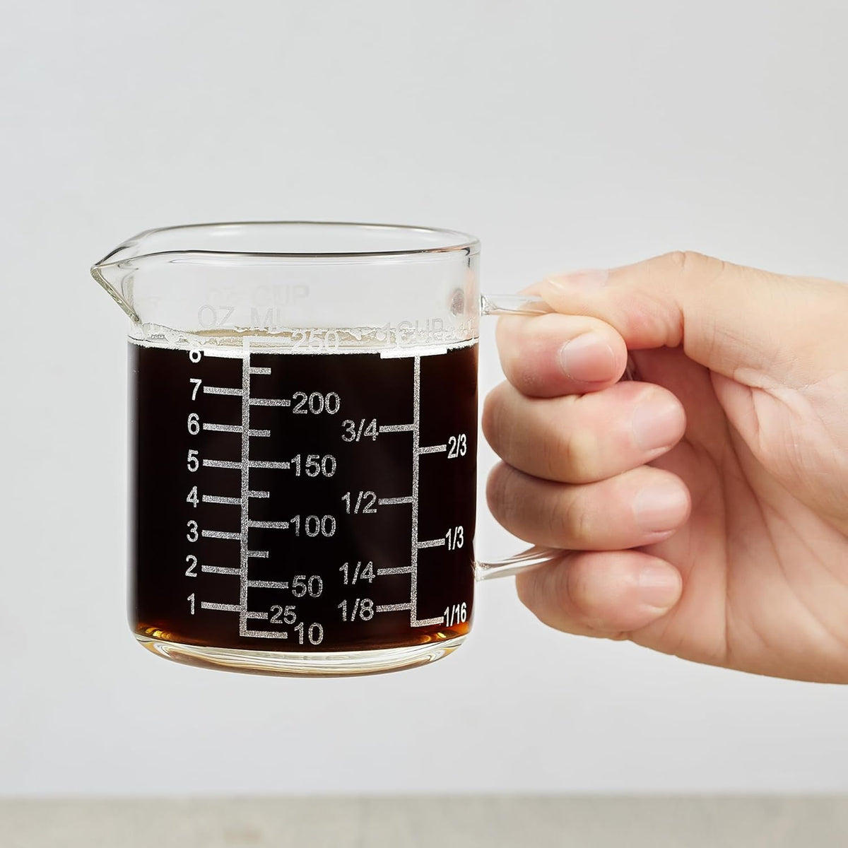 Ackers Mirror Scale Glass Measuring Cup-[Insulated handle | V-Shaped Spout]-Made of High Borosilicate Glass Measuring Cup for Kitchen or Restaurant, Easy to Read, 250 ML (8 Oz, 1 Cup)